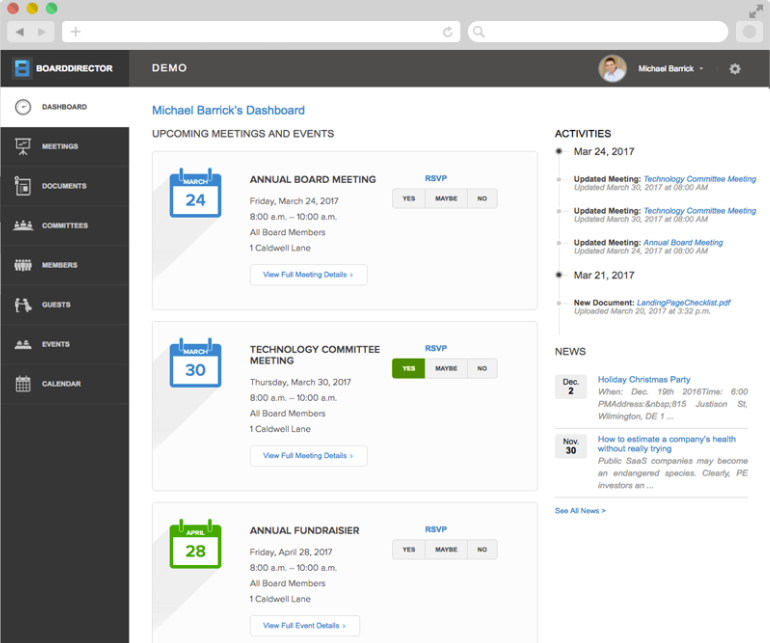 screenshot of Board Director